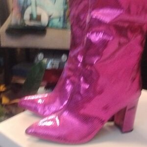 Vibrant Metallic Pink Heeled Boots